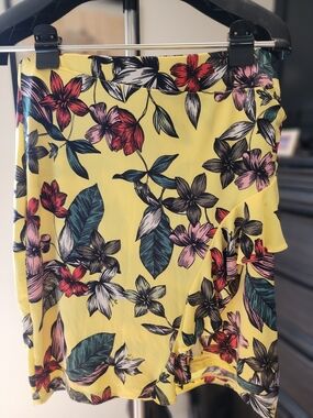 Guess Yellow Floral Mini Skirt with Pink & Teal Accents
